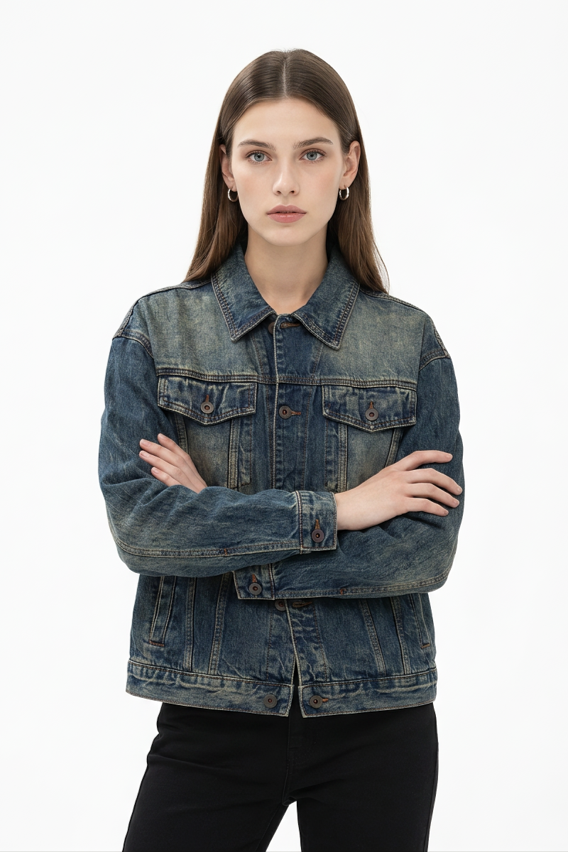 Women's Fall 100% Cotton Vintage Wash Slim Denim Jacket