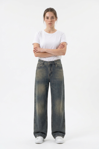 Women's 100% Cotton Vintage Wash Straight Leg Jeans