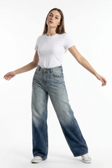 Women's 100% Cotton Gradient Washed Straight Leg Jeans