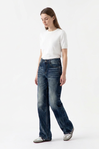 Women's Heavy Wash High Waist Straight Leg Jeans