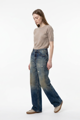 Women's Vintage Ripped High Waist Straight Leg Jeans
