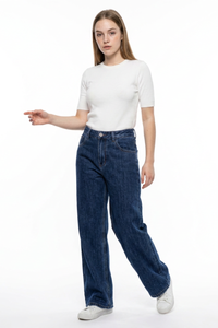 Women's Navy Blue Wash High Waist Straight Leg Jeans