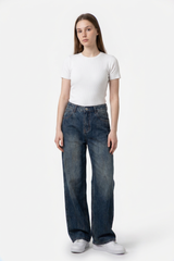 Women's Dirty Wash High Waist Loose Straight Leg Jeans