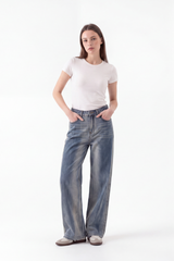 Women's High Waist Gradient Blue Wide Leg Jeans