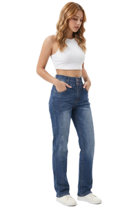 Women's Fall Washed Double-Button Panelled Jeans