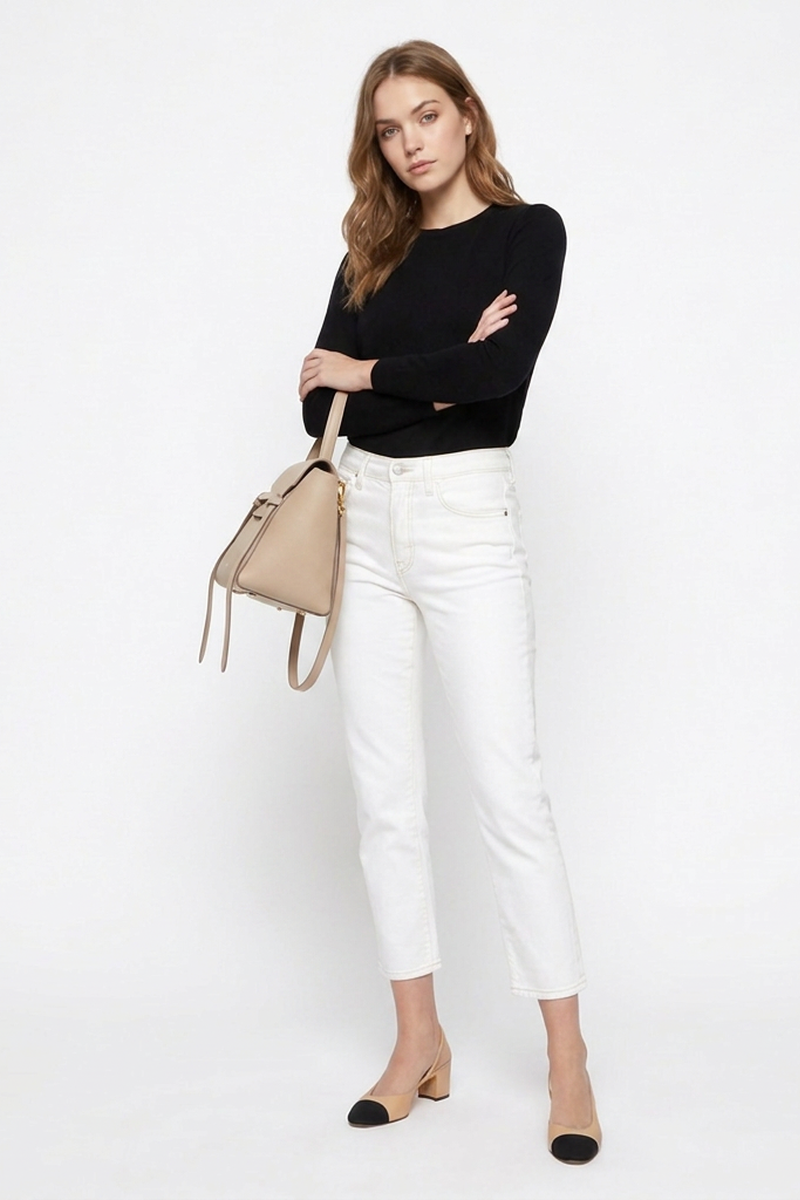 Women's High Waist Slim Fit Cropped Straight-Leg Jeans