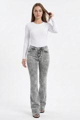 Women's High Waist Wash Slim Fit Flare Jeans
