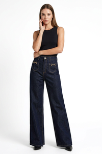 Women's Fall Front Pocket High Waist Stretch Wide Leg Jeans