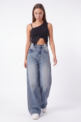 Women's Fall Side Hotfix Rhinestone Embellishment Jeans