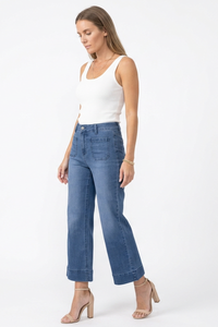 Women's Fall High Waist Wide Leg Cropped Jeans