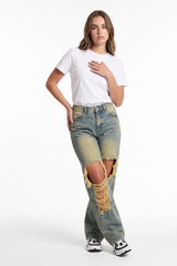 Women's Fall Distressed Ripped Knees & Frayed Wide Leg Jeans