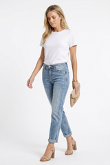 Women's Fall Washed Slim Fit Cropped Straight Leg Jeans