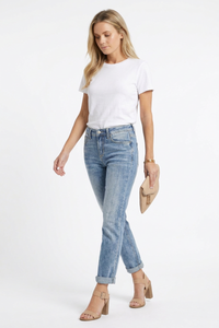 Women's Fall Washed Slim Fit Cropped Straight Leg Jeans