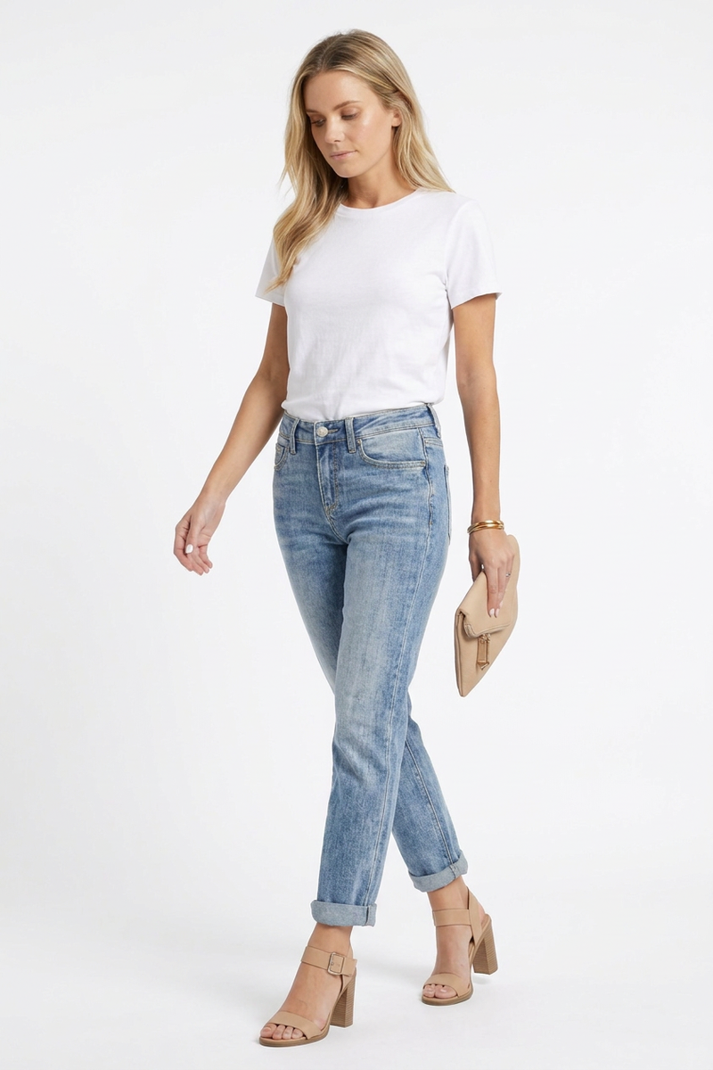Women's Fall Washed Slim Fit Cropped Straight Leg Jeans