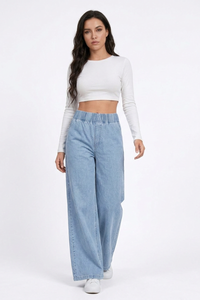 Women's  Elastic-Waist Relaxed Baggy Wide Leg Jeans
