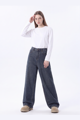 Women's 100% Cotton Vintage Relaxed-Fit Wide Leg Jeans
