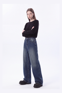 Women's High Waist Wash Wide Leg Jeans
