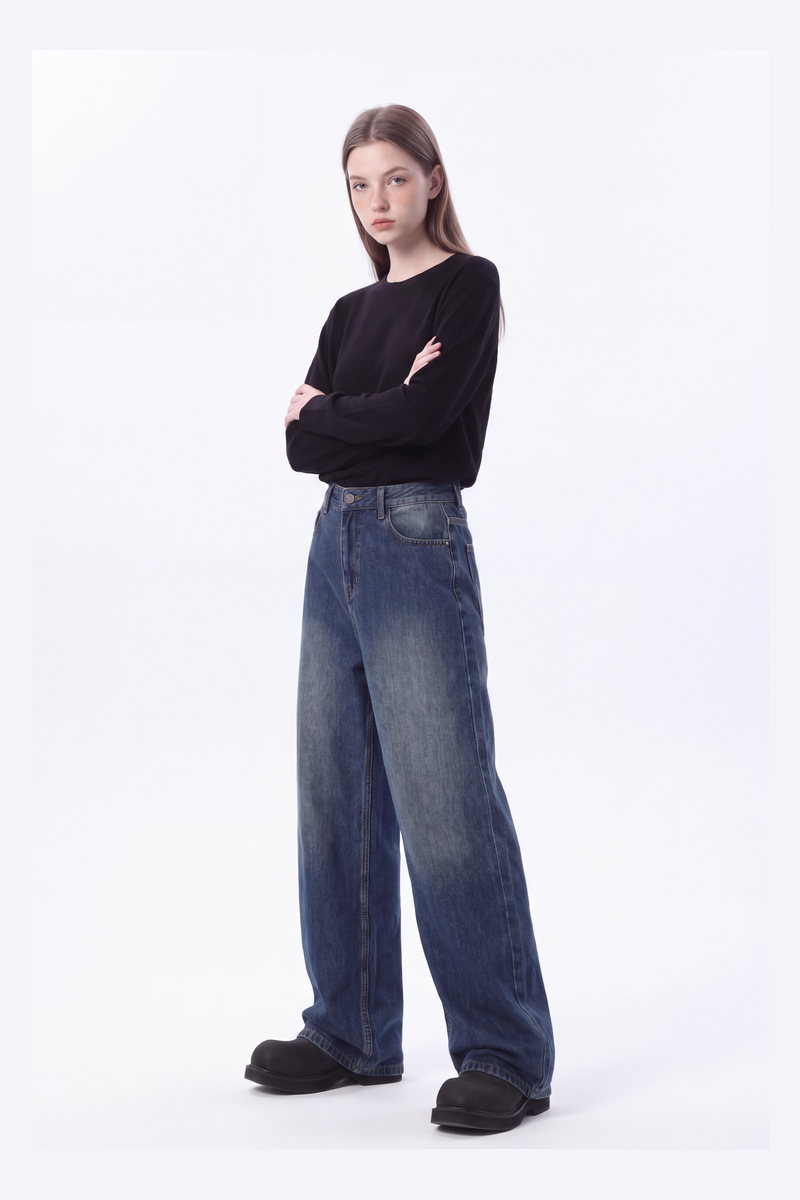 Women's High Waist Wash Wide Leg Jeans
