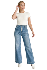 Women's High-Waisted Button-Fly Cuffed Wide-Leg Jeans