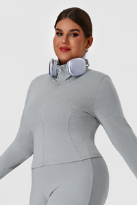 Plus Size Women's Stand Collar Fitted Zip-Up Yoga Jacket