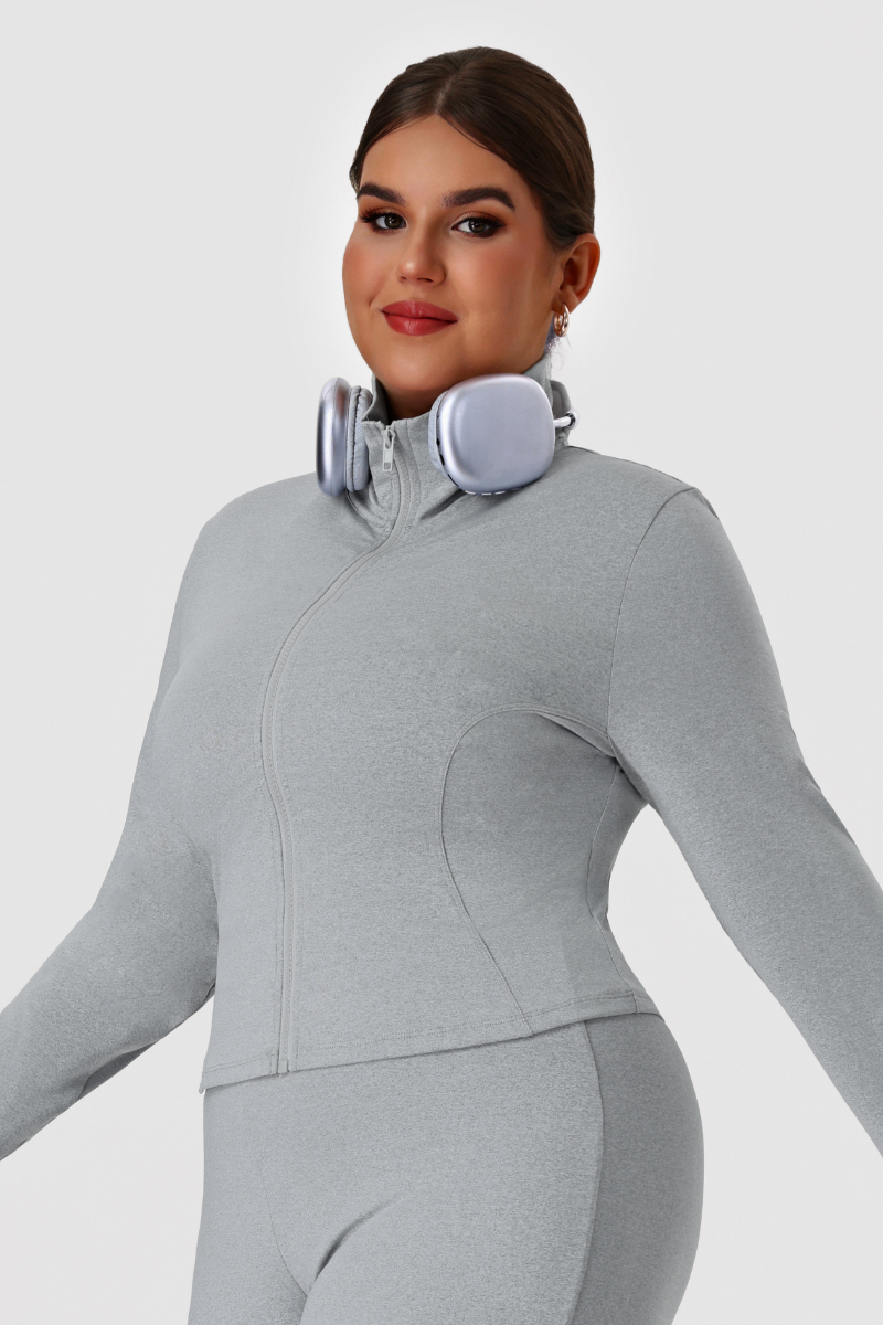 Plus Size Women's Stand Collar Fitted Zip-Up Yoga Jacket