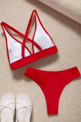 Women's Sexy V-neck Cross Back High-Waist Bikini