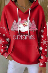 Women's Fall Christmas Print Ribbed Hoodie
