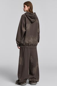 Women's Vintage Fall Set: Washed Hoodie & Wide-Leg Sweatpant