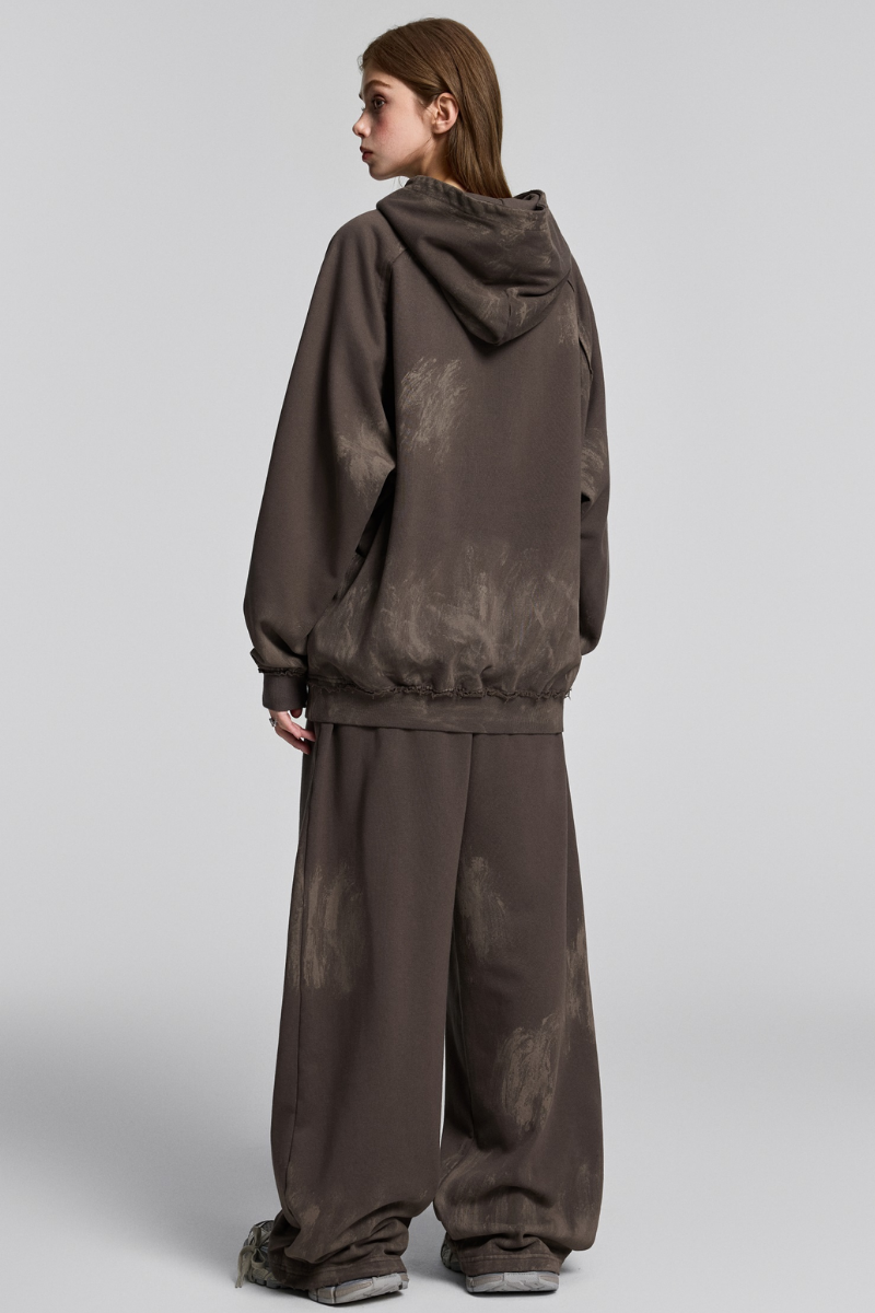 Women's Vintage Fall Set: Washed Hoodie & Wide-Leg Sweatpant