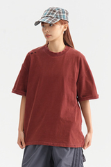 Unisex Cotton Washed RippedLoose Fit Round Neck T-shirt
