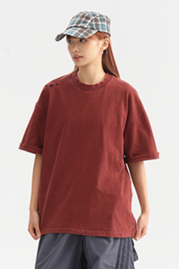 Unisex Cotton Washed RippedLoose Fit Round Neck T-shirt