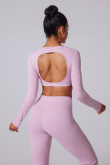 Women'S Brushed Skinny Deep V Backless Open Waist Short Sports Long Sleeves