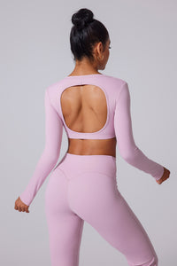 Women'S Brushed Skinny Deep V Backless Open Waist Short Sports Long Sleeves