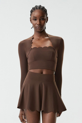 Women's Petal Long Sleeve Top And Tennis Skorts Two-Piece Set