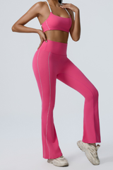 Women's Color-Block Sports Bra & Yoga Flare Pants Set