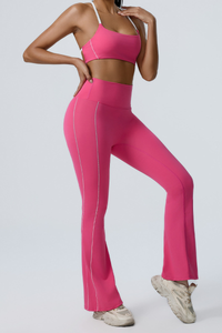 Women's Color-Block Sports Bra & Yoga Flare Pants Set