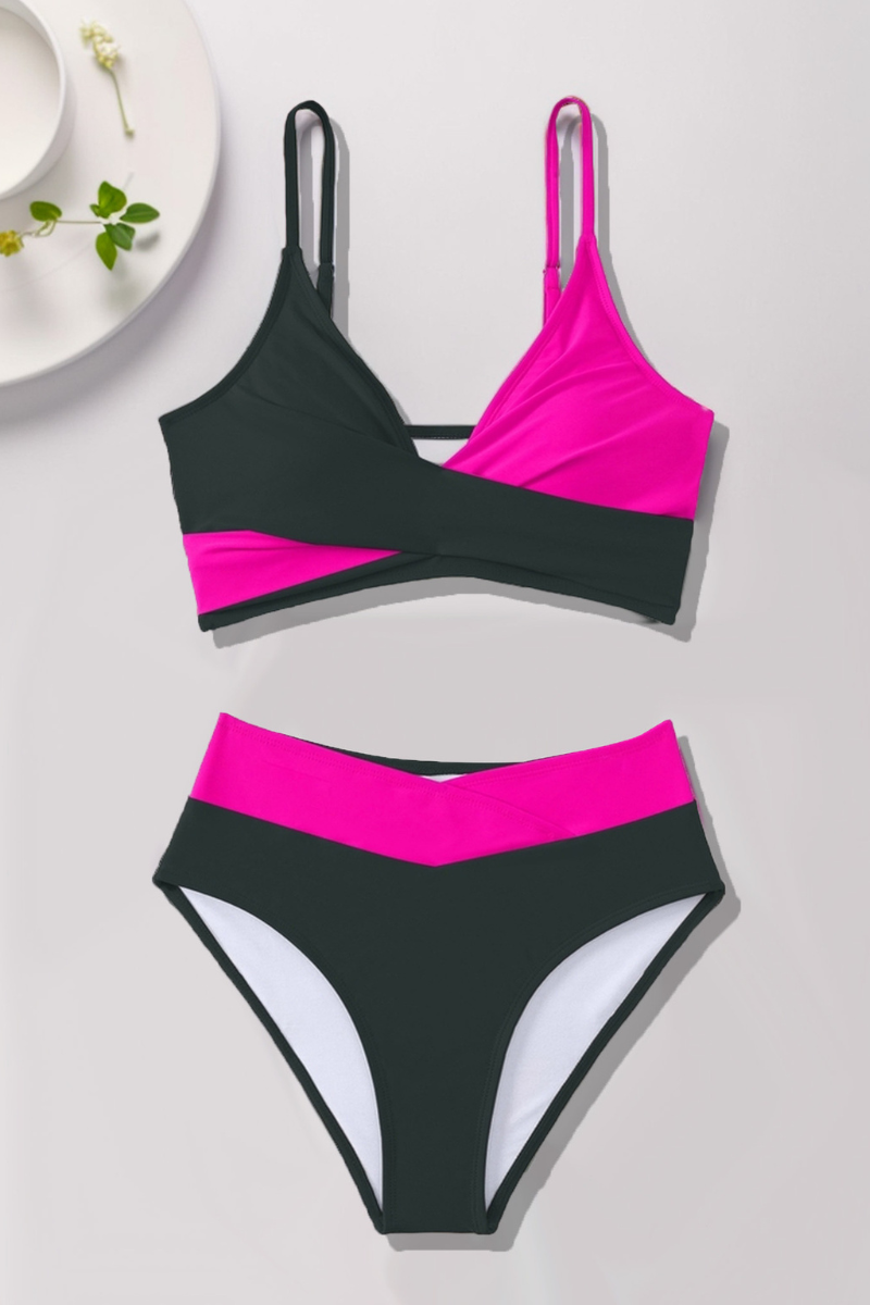 Women's Sexy Color Block Twist Front V-Waist Bikini