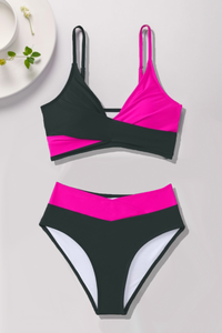Women's Sexy Color Block Twist Front V-Waist Bikini