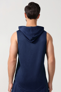 Men's Hooded Curved Hem Mesh Quick Dry Athletic Tank Top