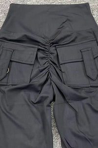 Women Button Work Pocket High Waisted Hip Lifting Stretchy Skinny Yoga Running Fitness Pants