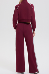 Women's Retro Color-Blocked Striped Athletic Set:Jacket & Pant