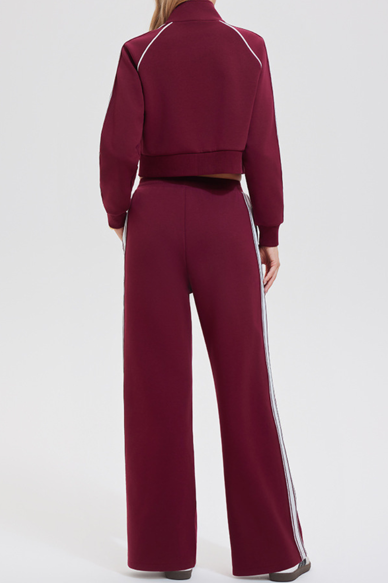 Women's Retro Color-Blocked Striped Athletic Set:Jacket & Pant