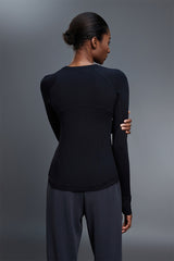 Women Round Neck Slim Fit Long Sleeve Workout Top