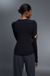 Women Round Neck Slim Fit Long Sleeve Workout Top