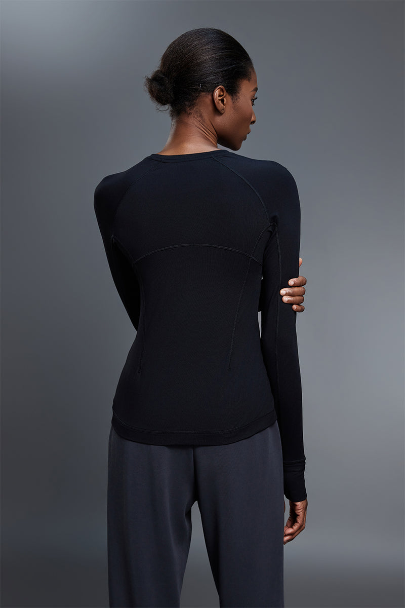 Women Round Neck Slim Fit Long Sleeve Workout Top