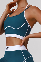 Women's Athletic Thin Straps  Color-Blocked Stripes Bra