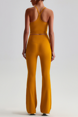 Women's Y-Back Cropped Tank Top & Yoga Flared Pants Set