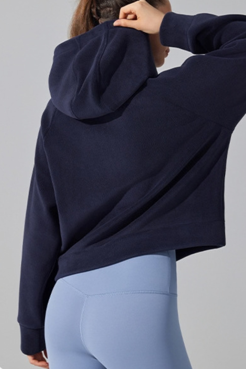 Women's Fall/Winter Fleece Half Zip Cropped Thermal Hoodie