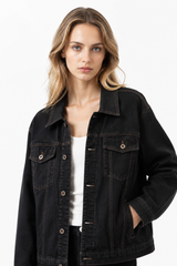 Women's Fall Vintage Classic Raw Black Denim Jacket