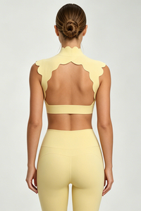Women's Scalloped Mock Neck Cropped Workout Yoga Top